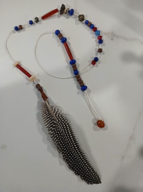 Spirit Keeper — One-of-a-Kind 40.5" Prayer Beads with Buffalo Bone, Garnet & Guinea Feather | Living Vessel of Prayer