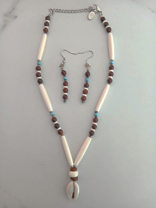 Ancestral Tide – Necklace & Earring Set with Buffalo Bone, Sandalwood, Turquoise & Cowrie Shell | Protection, Abundance & Higher Vision