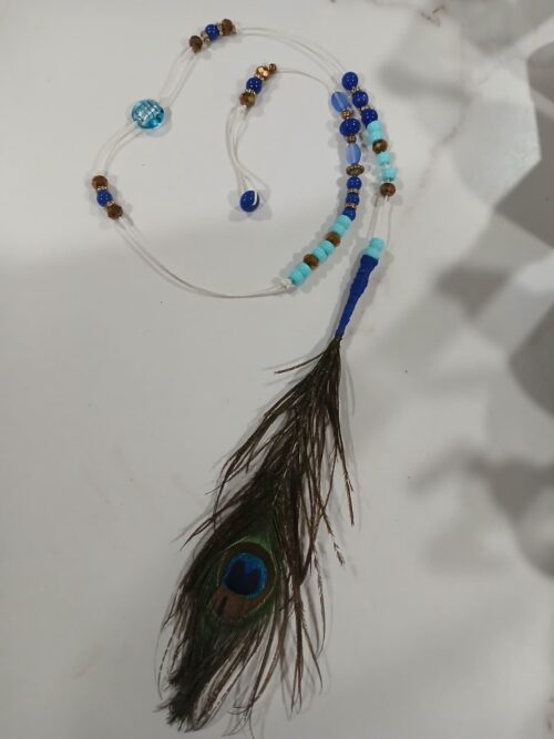 Eye of Radiance – 41" Prayer Beads with Glass, Pony Beads, Hemp String & Peacock Feather | Living Vessel of Prayer