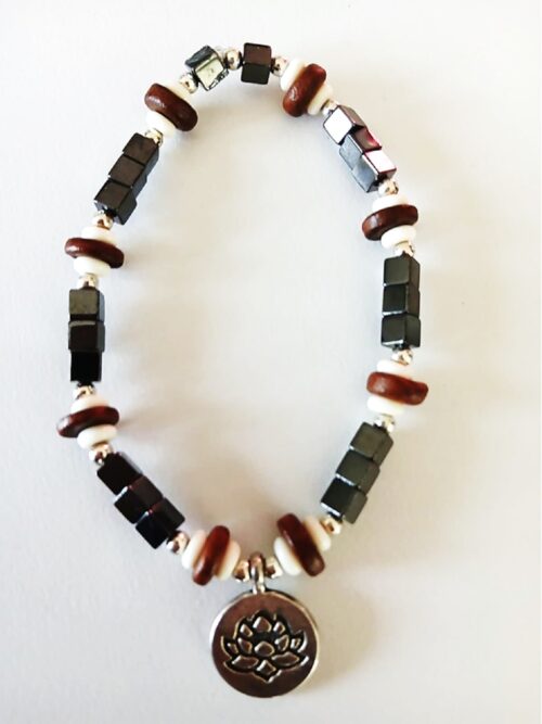 Lotus Sentinel – Magnetic Energy Band with Buffalo Bone, Sacred Wood, Hematite & Lotus Charm | Grounding, Awakening & Resilience