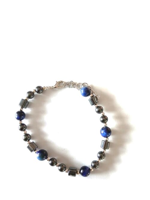 Midnight Guardian – Magnetic Energy Band with Blue Tiger’s Eye, AAA Hematite & Silver | Protection, Strength & Clarity