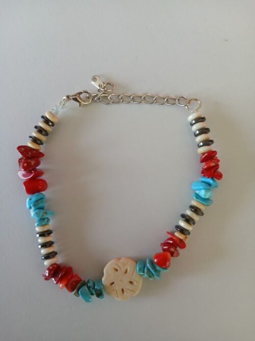 Spirit Bloom – Magnetic Energy Band with Buffalo Bone Flower, Dyed Howlite & Hematite | Inner Peace, Strength & Ancestral Wisdom
