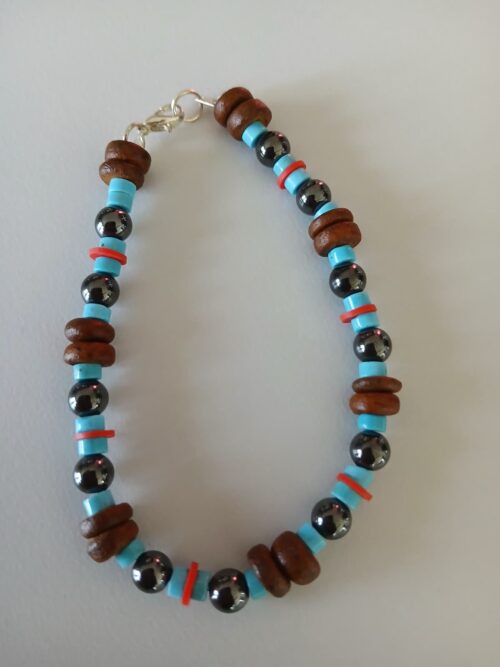 Tribal Whispers – Magnetic Energy Band with Turquoise, Hematite, Sacred Wood & Red Accents | Ancestral Connection, Grounding & Sacred Strength