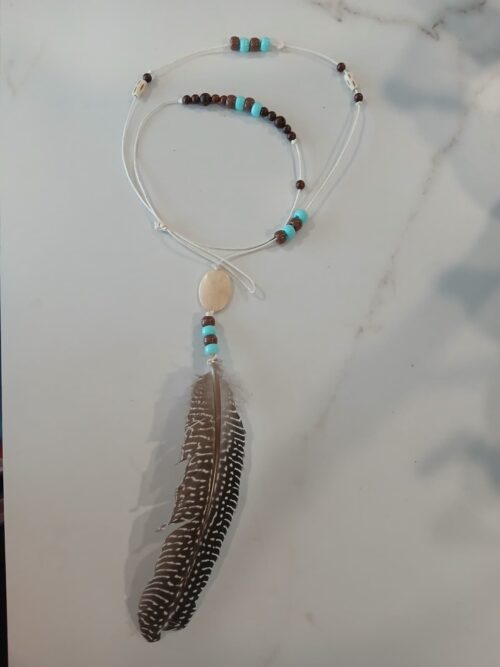 Whisper of the Sky – 42.5" Prayer Beads with Buffalo Bone, Sandalwood & Guinea Feather | Living Vessel of Prayer